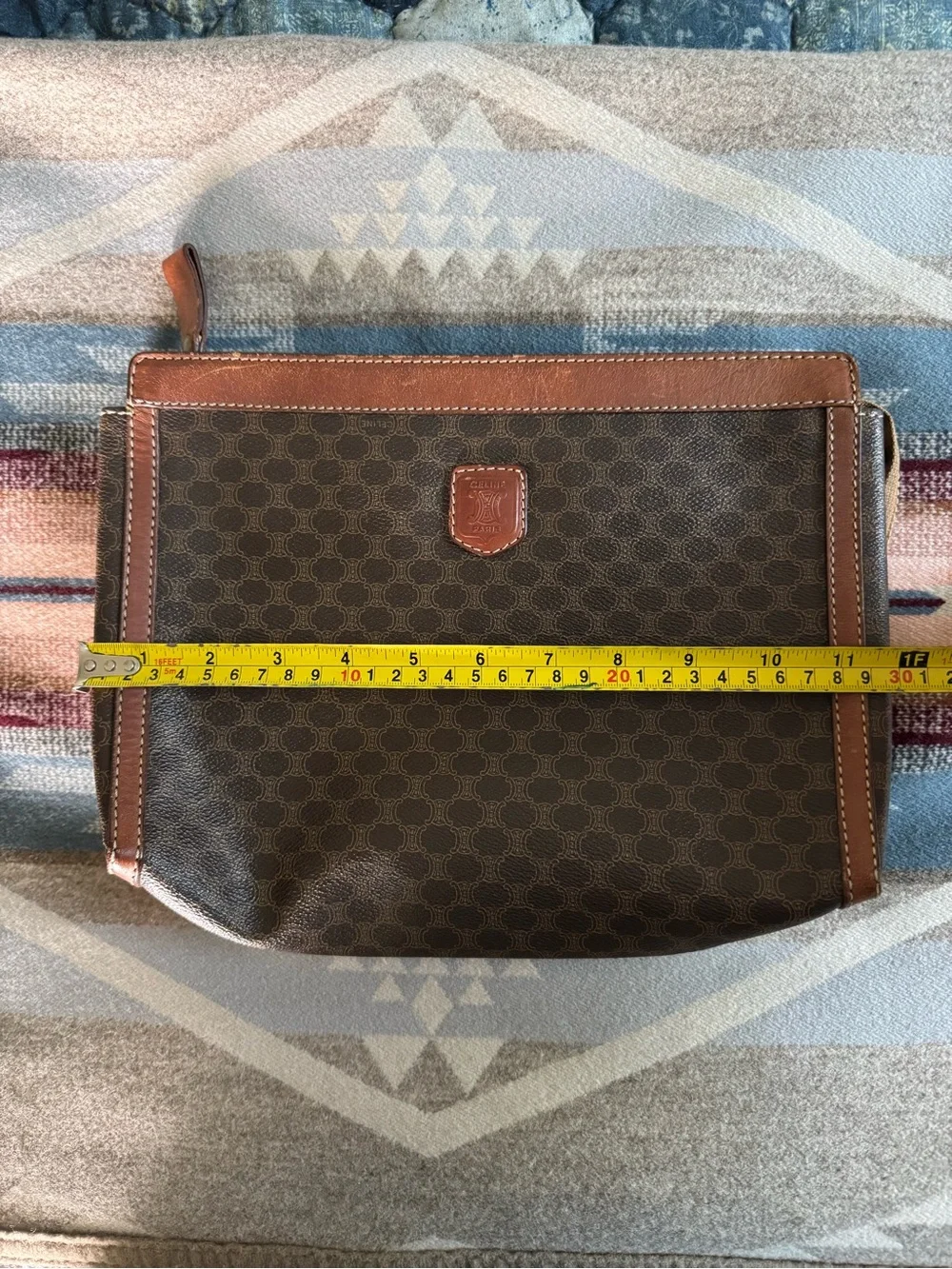 Celine Macadam Canvas Leather Triomphe Logo Print Clutch Pouch Vintage - Picture 10 of 11